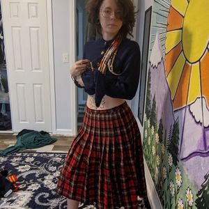 Plaid pleated high waist skirt